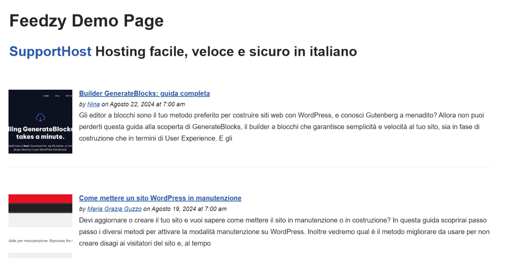 Esempio Feed Creato Con Rss Aggregator Feedzy