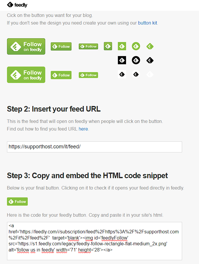 Generare Pulsante Feedly Da Incorporare Sul Sito