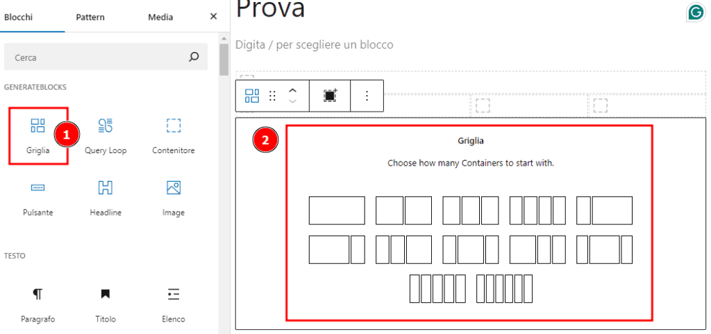 Griglia Generateblocks