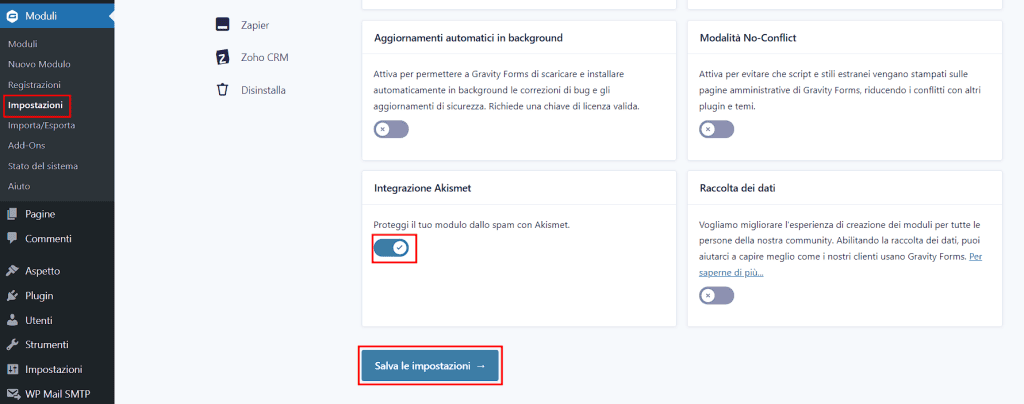 Integrazione Akismet Gravity Forms