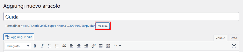 Modificare Slug Singolo Articolo WordPress Classic Editor