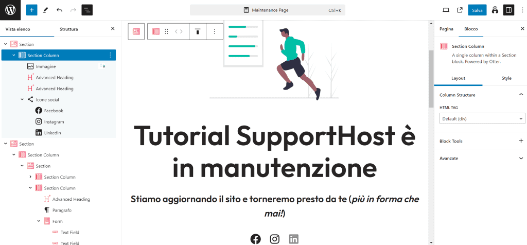 Personalizzare Template Manutenzione Lightstart