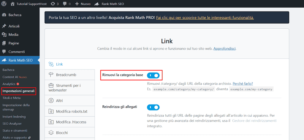 Rank Math Rimuovi Base Categorie Permalink WordPress