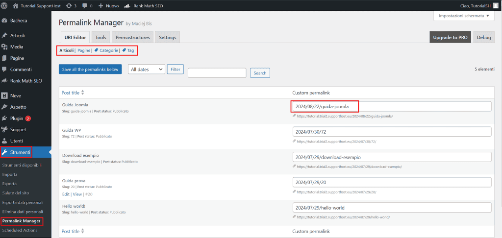 Usare Permalink Manager Lite Per Impostare Custom Permalink