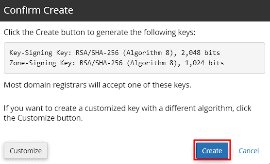 Confermare Creazione Chiavi Zsk Ksk Dnssec Cpanel