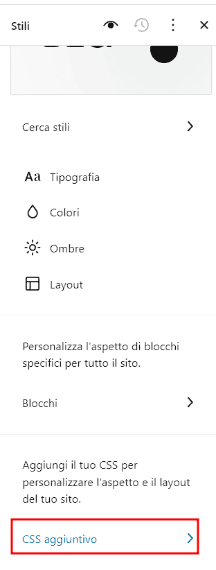 Editor WordPress Css Aggiuntivo