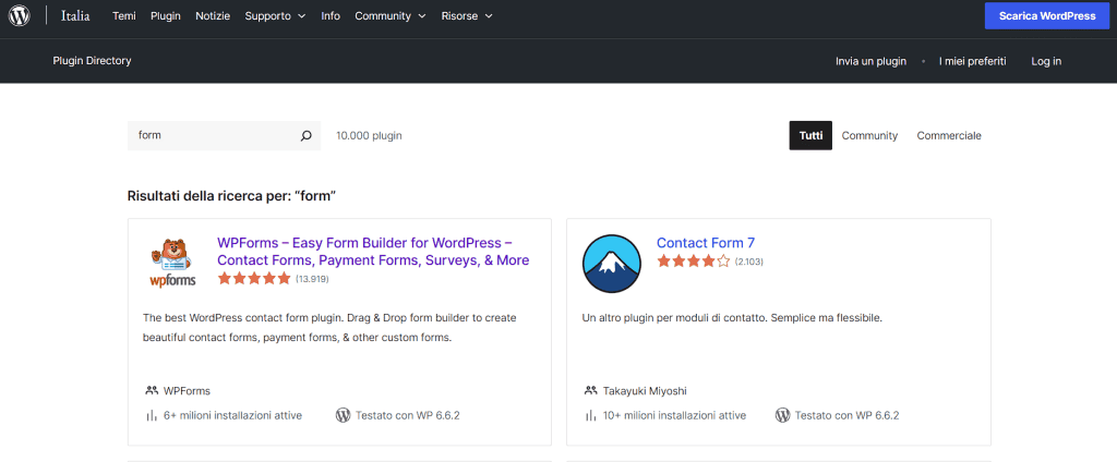 Plugin Form WordPress Directory Ufficiale