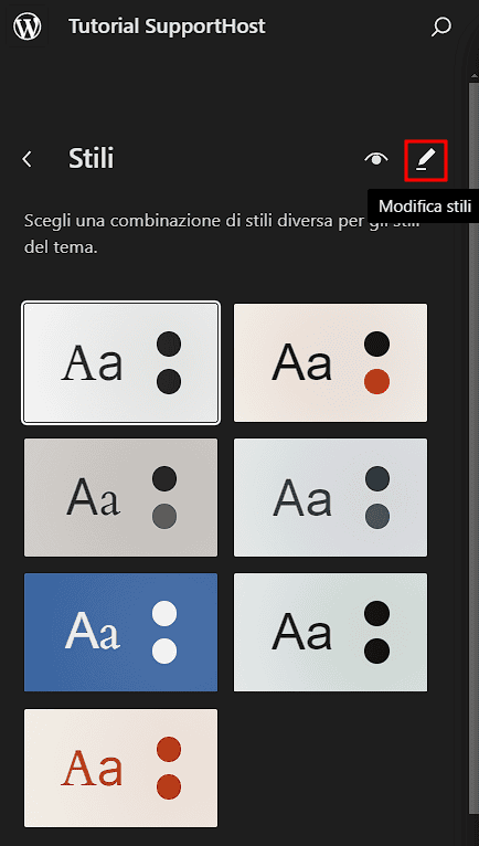 Site Editor Modifica Stili