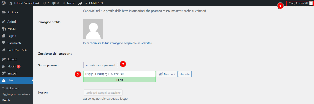 Cambiare Password Utente WordPress Da Bacheca