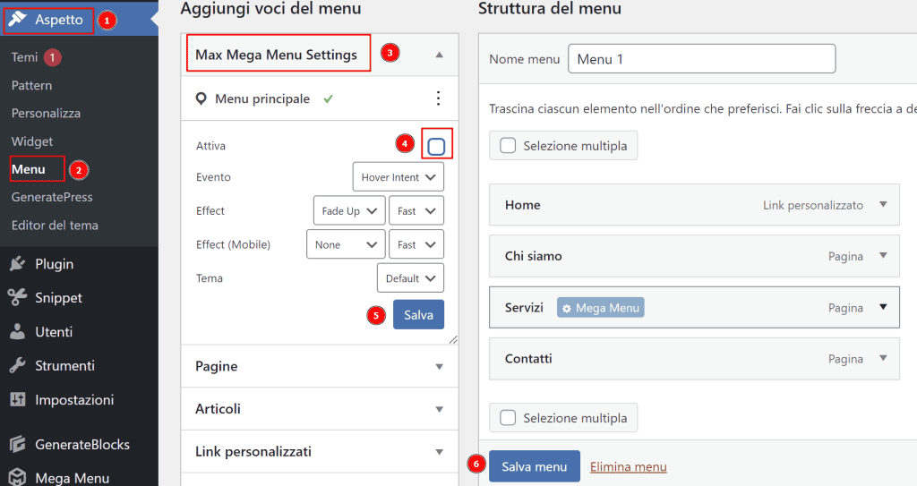 Configurazione Megamenu Wp