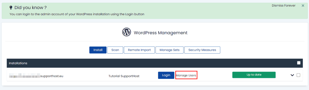 Gestisci Utenti WordPress Management Softaculous