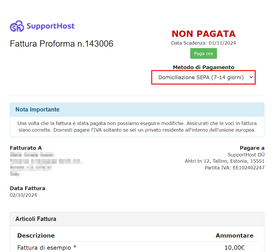 Pagare Fattura Con Domiciliazione Sepa Supporthost