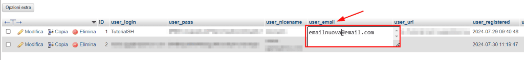 Reimpostare Email Da Phpmyadmin Per Cambio Password