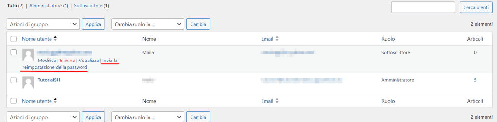 Reimpostazione Password Altri Utenti WordPress