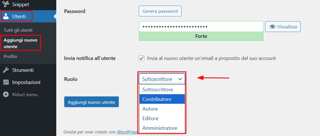 Assegnare Ruolo Utente Durante Creazione WordPress