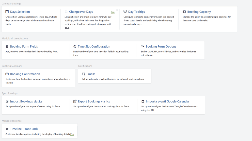 Configurazione Avanzata Wp Booking Calendar