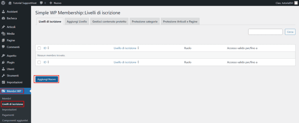 Creare Livelli Di Iscrizione Simple Membership