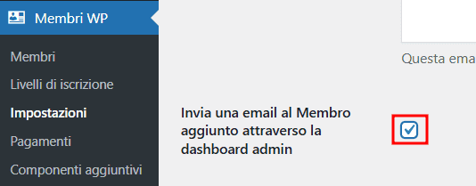 Email Dopo Aggiunta Manuale Simple Membership