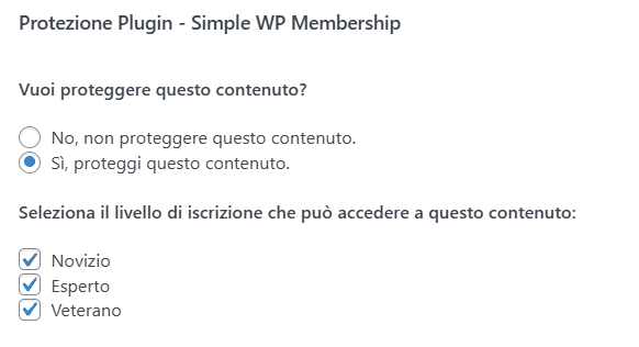 Impostare Protezione Contenuto Singolo Simple Membership