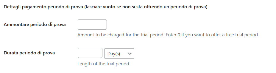 Impostazioni Periodo Trial Simple Membership