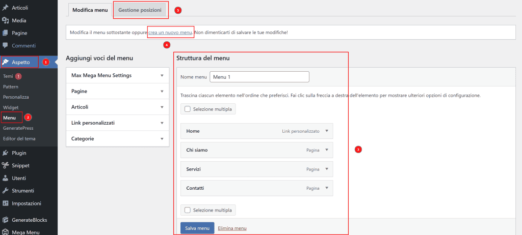 Menu Di Navigazione Sito Web WordPress