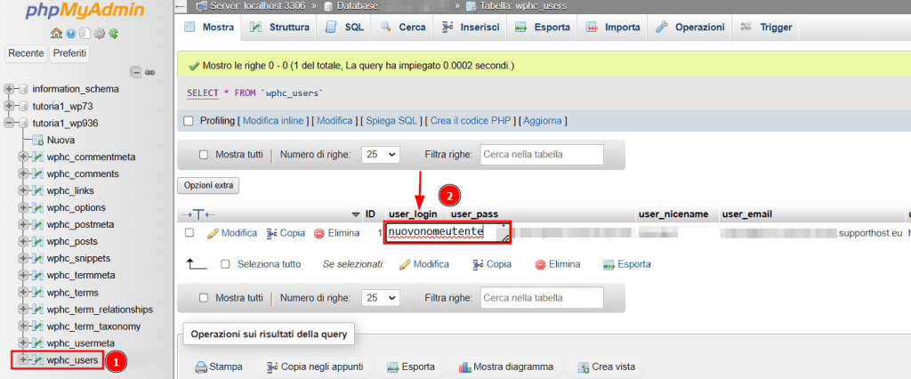 Modificare Nome Utente WordPress Da Database Phpmyadmin