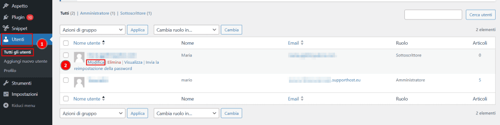 Modificare Utente Da Lista WordPress Per Cambiare Ruolo