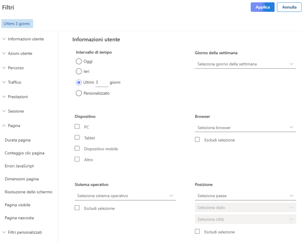 Clarity Analytics Filtri