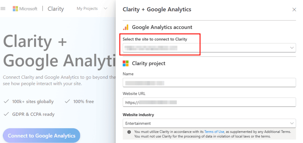 Collegamento Microsoft Clarity Google Analytics