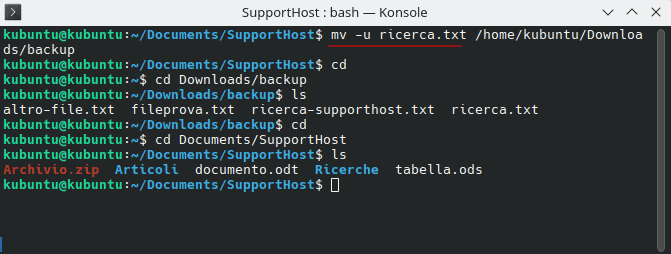 Comando Mv Opzione U File Spostato