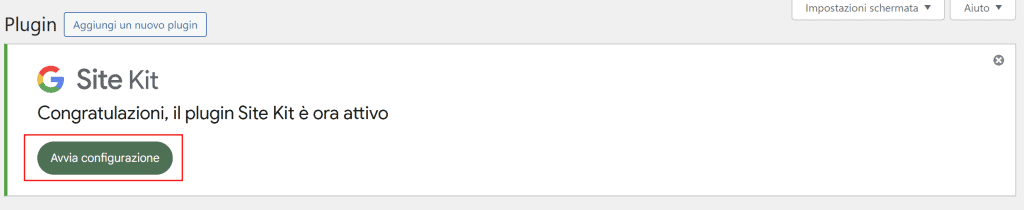 Configurazione Site Kit