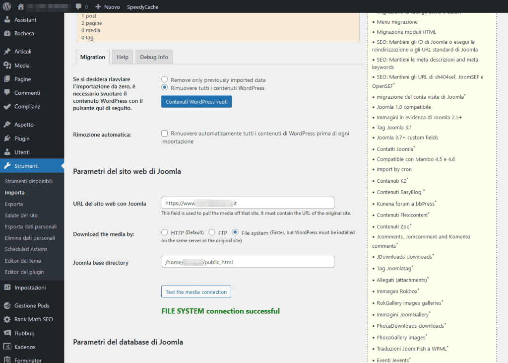 Importare Joomla Fg Metodo File System