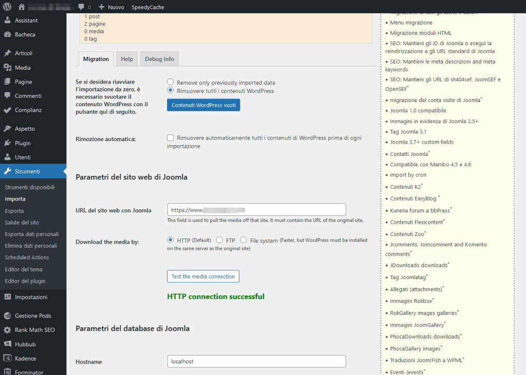 Importare Joomla Fg Metodo Http