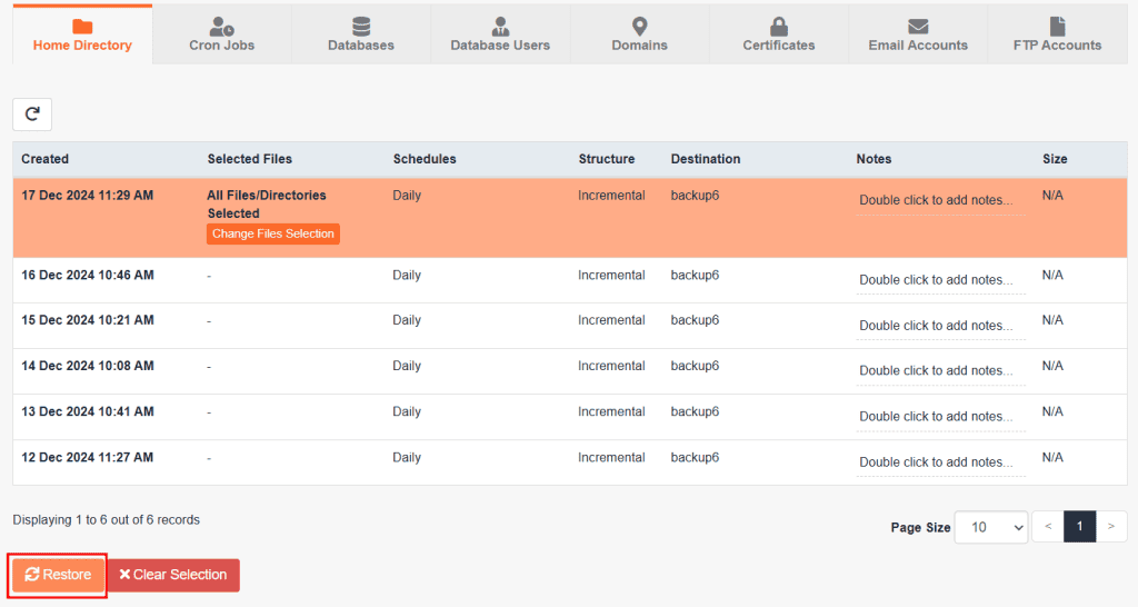 Jetbackup5 Avvia Restore File