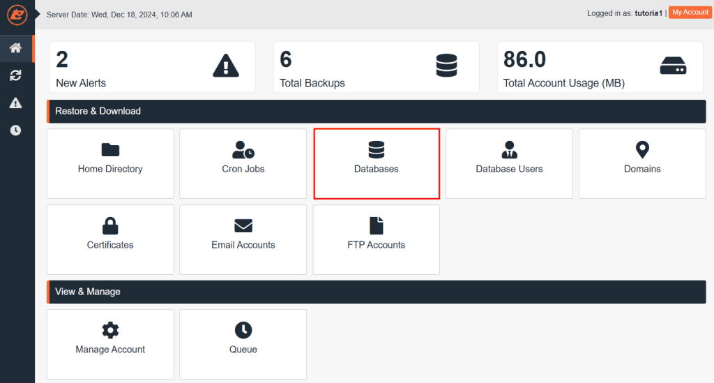 Jetbackup5 Restore Databases