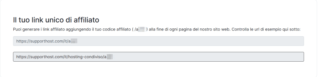 Link Codice Unico Affiliato Supporthost