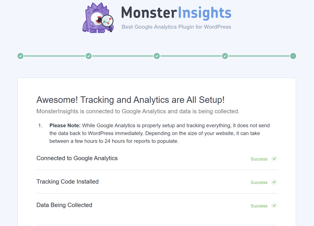 Monsterinsights Configurazione Completata