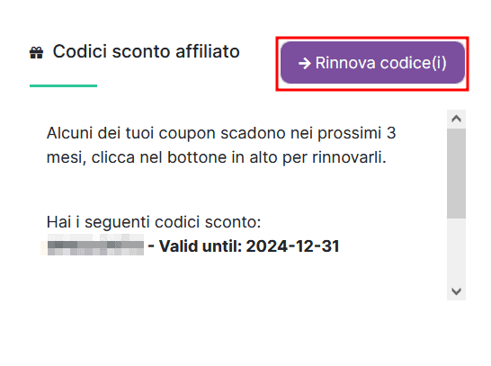 Rinnova Codice Sconto Affiliazione Supporthost