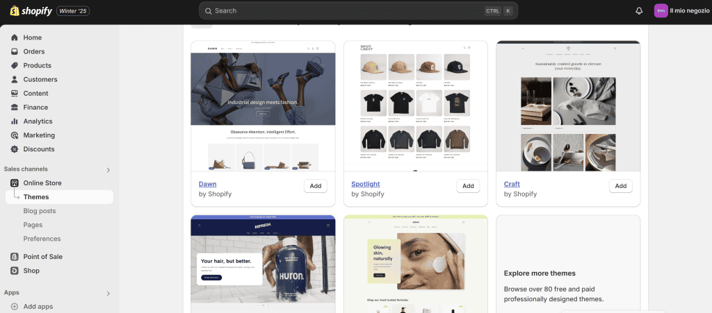 Shopify Scelta Temi