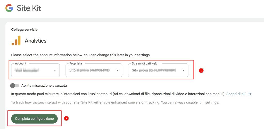 Site Kit Completamento Configurazione