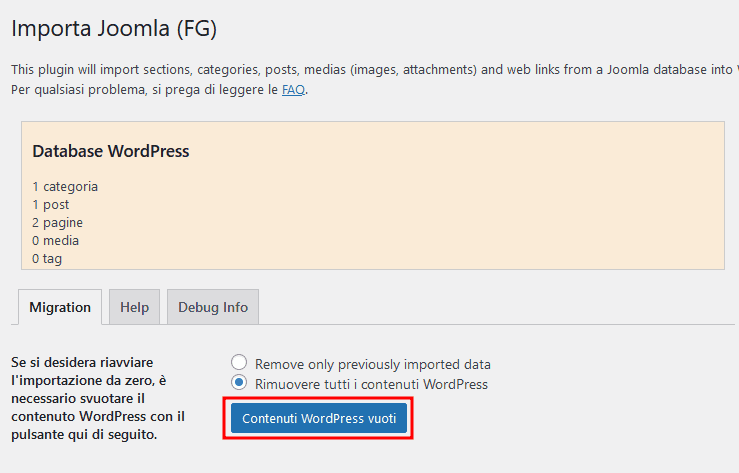 Svuotare Contenuti WordPress Per Importazione Da Joomla