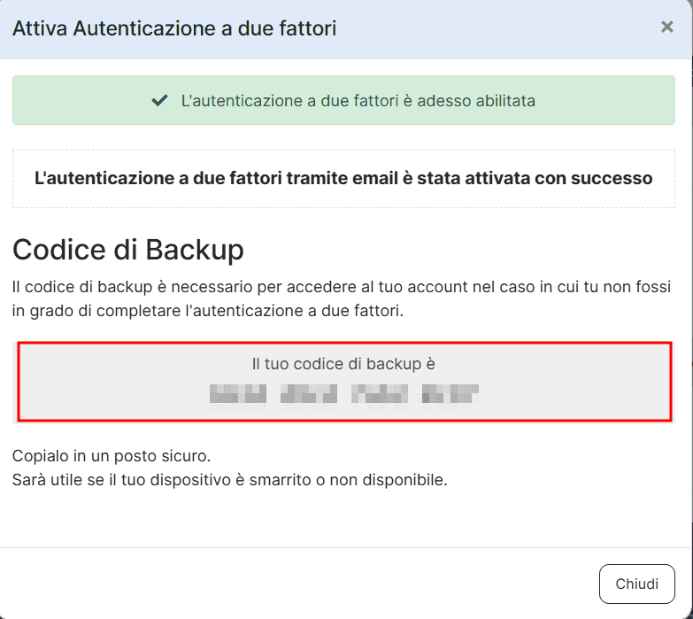 2fa Via Email Codice Backup