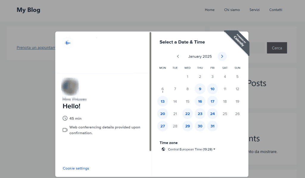 Pupup Text Calendly