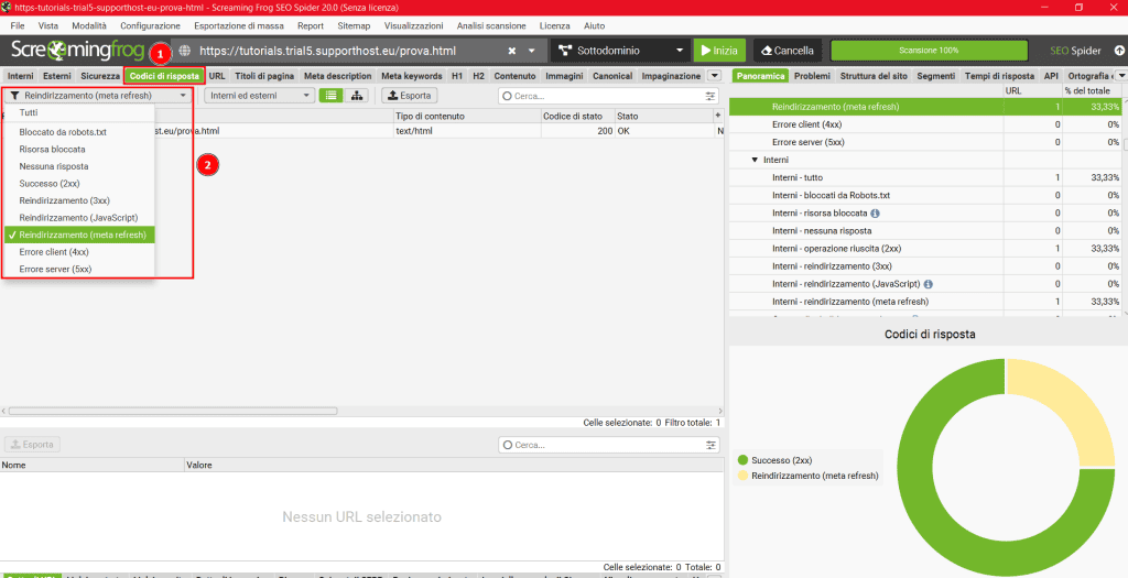 Screaming Frog Codici Risposta Reindirizzamento Meta Refresh