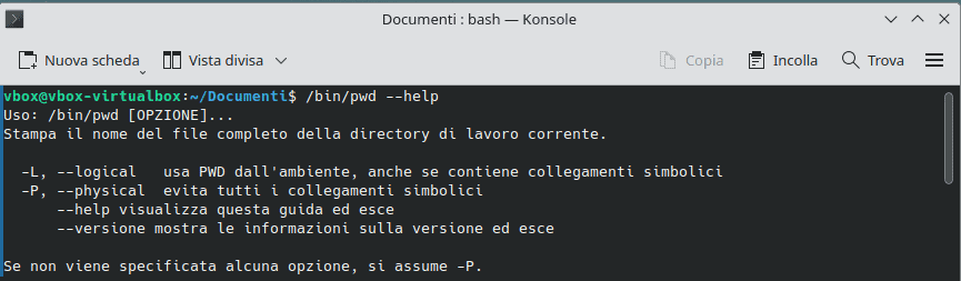 Comando Pwd Opzione Help