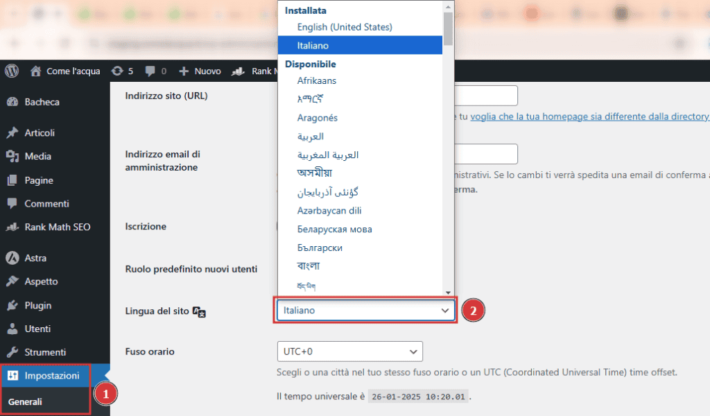 Impostazione Lingua Sito Italiano