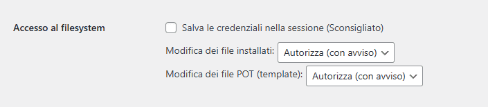 Loco Translate Impostazioni Plugin Opzioni Sito File System