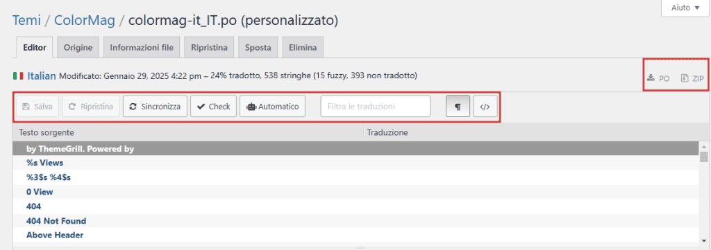 Loco Translate Temi Editor Funzionalita