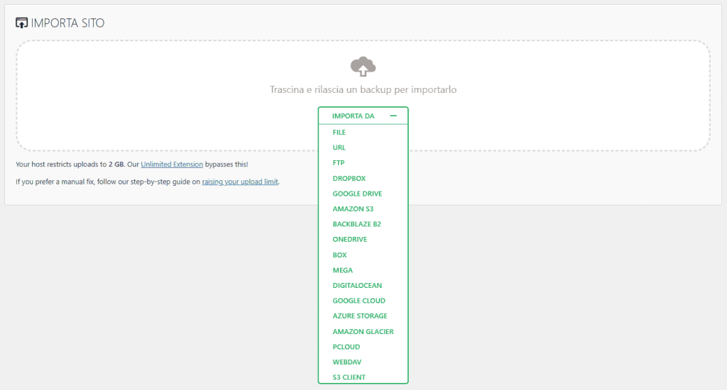All In One Wp Migration Importa Menu