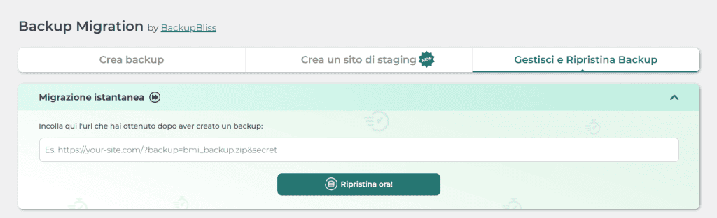 Backup Migration Incollare Link Backup Migrazione Istantanea